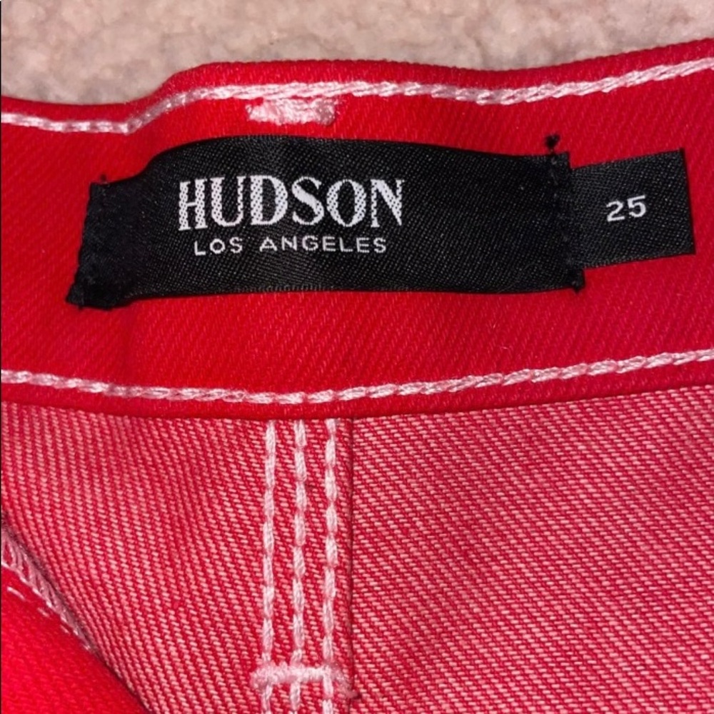 Hudson red jean shorts with white trim